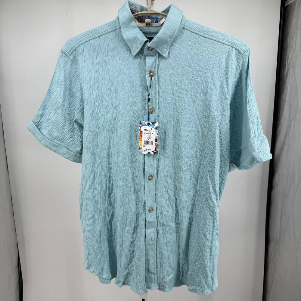Robert Graham Hammond Shirt Mens XL Blue Short Sleeve Button Up Textured NWT